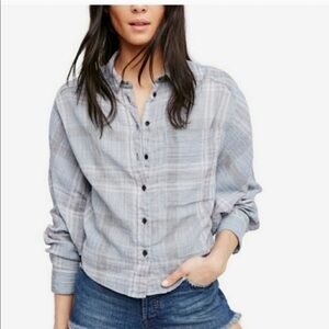 Free People Gray Boxy Button Down Shirt